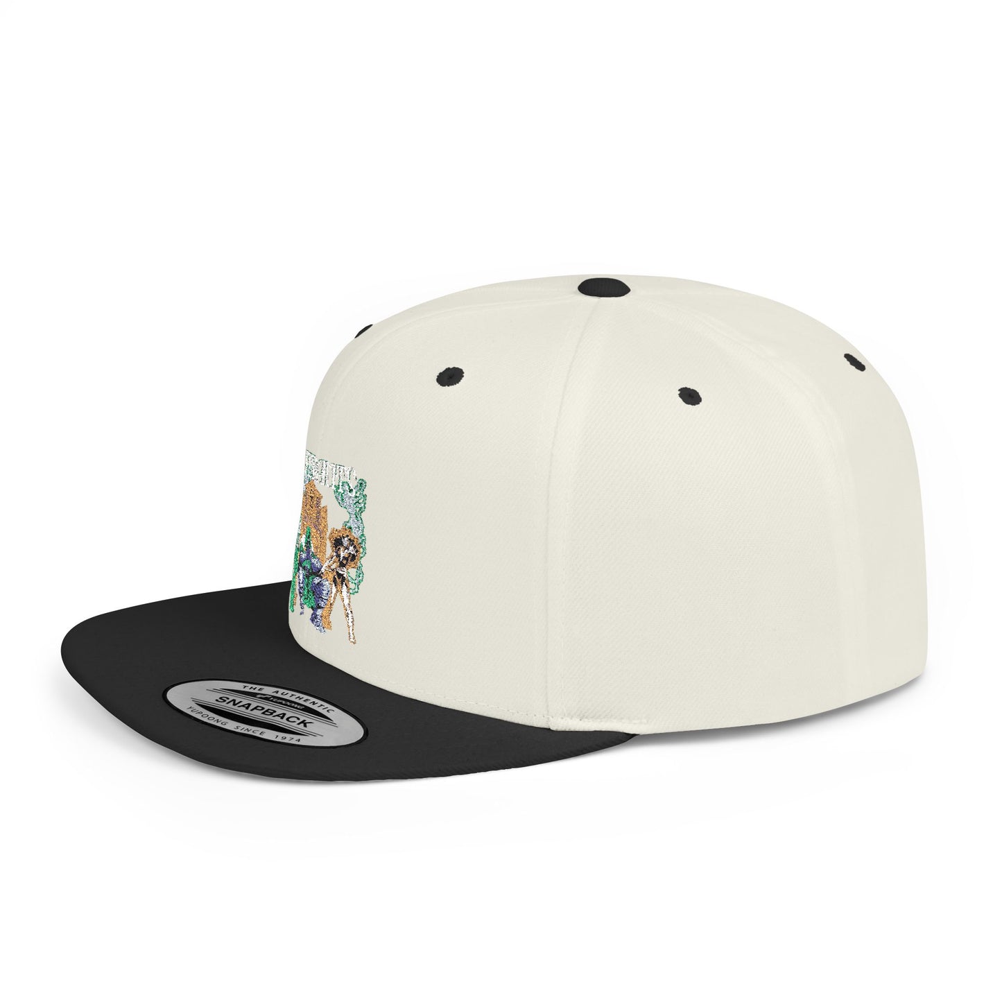 Urban Adventure Flat Bill Snapback Hat - Trendy Embroidered Design